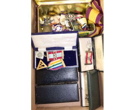 Collection of hallmarked silver and enamel Masonic and other medals in one box   Condition Report   Click here for further im