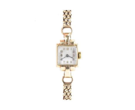 An early/mid 20th century Tudor 9ct yellow gold ladies manual wind wristwatch, having a silvered dial with gilt Arabic numera