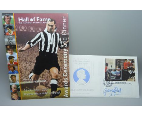 A Football Hall of Fame menu with many autographs, including Bobby Charlton, Alex Ferguson, Tom Finney, Alan Ball, etc. plus 