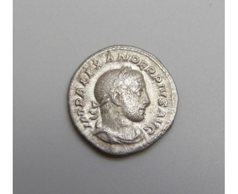 Coins; Severus Alexander silver Denarius, (222-235AD) 2.8g, bust imp Alexander pivs avg, struck 232AD, reverse pm trp xi cos 