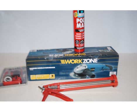 1150W angle grinder, Biston poly max &amp; slide lok drill &amp; driver set