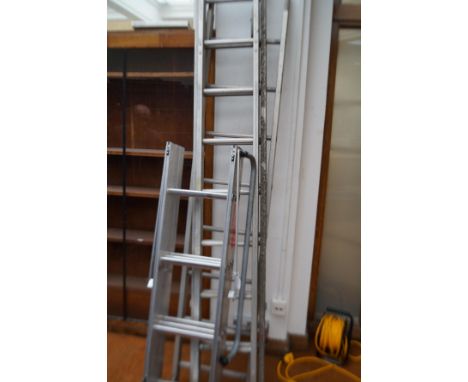 Aluminium set 3 ladders together with a aluminium loft ladder 