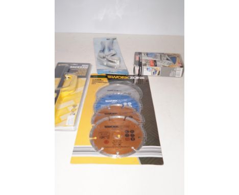 Power fix tap &amp; wrench set, Mini hacksaw, wide jaw plumbing pliers &amp; 4 piece diamond cutting disc set