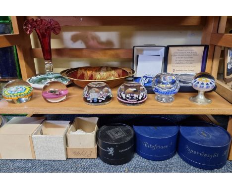 A mixed group of paperweights and ceramics,&nbsp;to include Whitefriars limited edition examples, most boxed; together with a