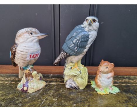 A Beswick 'Timmy Willy from Johnny Town-Mouse', BP-2a; together with two Beswick birds, (chip to wing of Kookaburra). (3)&nbs