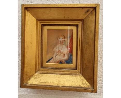 English School, second quarter 19th century, half length portrait miniature of a seated lady, on ivory, 14 x 11cm. DEFRA Ivor