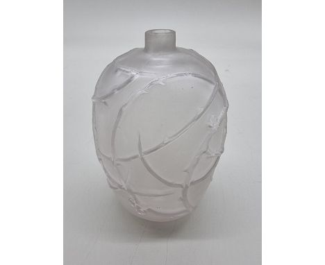 An R Lalique 'Eglantines' pattern frosted glass vase, engraved mark, 11cm high.&nbsp; 