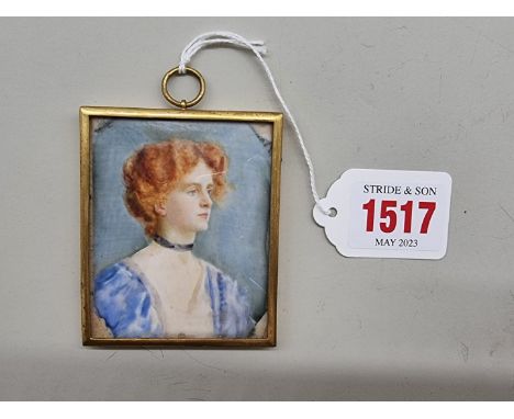 English School, circa 1900, bust length portrait miniature of a young lady with auburn hair, on ivory, 6.5 x 5.2cm. DEFRA Ivo