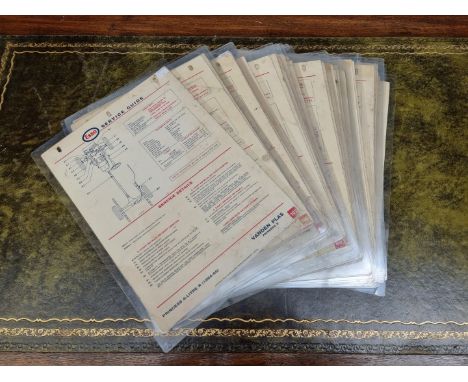 Automobilia:&nbsp;a collection of laminated Esso service guide sheets, to include Sunbeam, Mercedes Benz, Peugeot, Rover, For