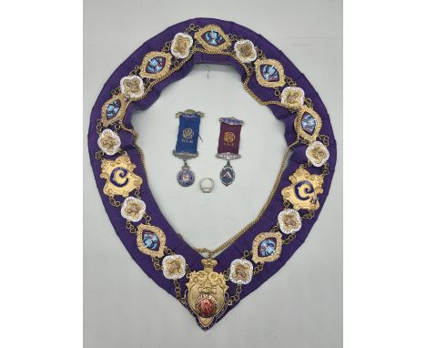 The Royal Antediluvian Order of Buffaloes ceremonial collar; together with a silver masonic signet ring; and two further meda
