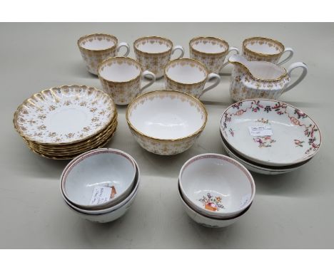 A collection of 18th century New Hall porcelain tea bowls and saucers,&nbsp;(s.d. to some); together with a Spode 'Fleur de L