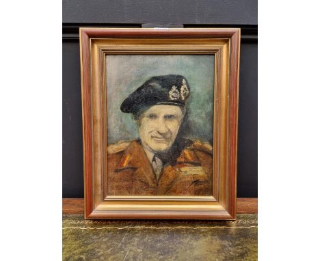 R.A.E.,&nbsp;head and shoulders portrait of Field Marshall Montgomery, signed and dated 1943, oil on canvas, 32 x 24cm.&nbsp;
