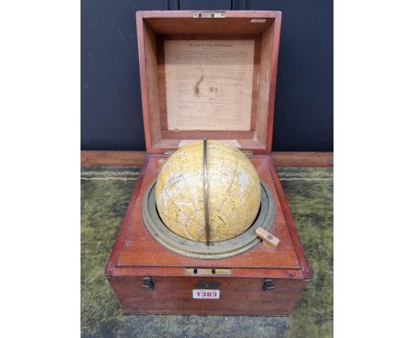 A scarce 19th century celestial globe,&nbsp;in mahogany case, labelled 'George Lee &amp; Son...Portsea', the globe 13.5cm dia