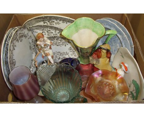 Avon Hollingshead & Kirkham plates, figurines, Carlton Ware jug, carnival glass bowl etc.