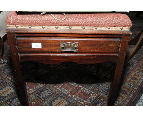 Mahogany piano stool with single drawer and upholstered seat
