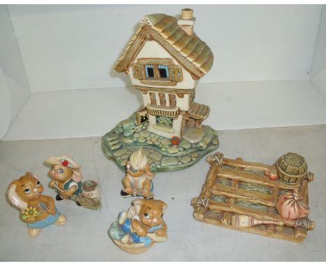 Four Pendelphin figurines 'Tidy Patch', 'Blossom', 'Pirate Patch' & 'Little Mo' and 'Castle Tavern' etc.
