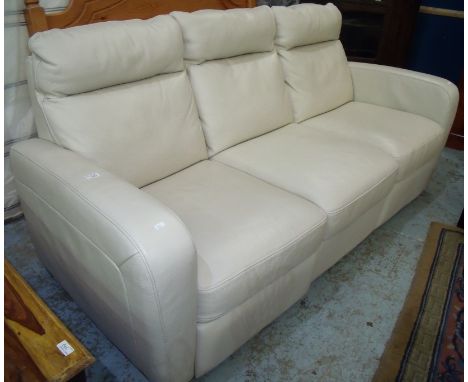 Cream leather three seat sofa