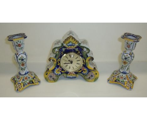 Faince mantel clock and matching garniture