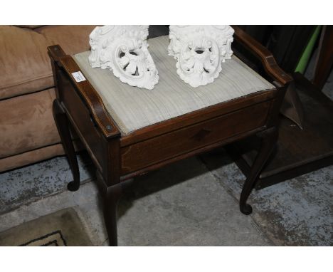 Edwardian mahogany inlaid piano stool with lift up seat 