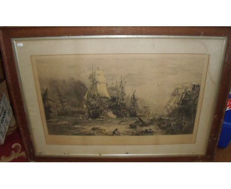 Large framed etched print entitled 'Trafalgar 21st October 1808'?