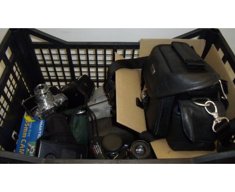 JVC digital video camera, pair of Miranda 10 x 50 binoculars, Bencini Comet camera, instamatic cameras, Samsung camera etc.