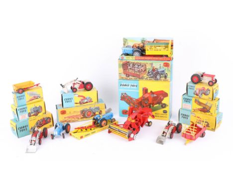 Corgi Toys, collection of ten farm models, Gift Set 1, Super Major Tractor, Tipper trailer 62, Gift Set 18, Fordson Tractor, 