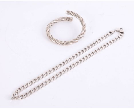 A 20 inch silver curb-link chain together with a heavy modern solid silver twist bangle (2) approximately 171g.