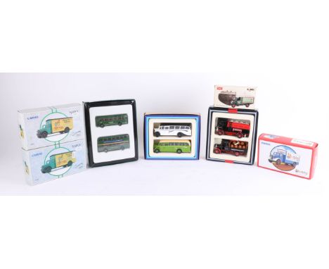 A mixed collection of seven sets, including Exclusive First Editions London Transport Museum Limited Edition Bus set 2, Corgi