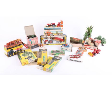 A collection of models, including Britains Models Massey Ferguson Tractor, Britains Super Major Diesel Tractor, boxed and loo