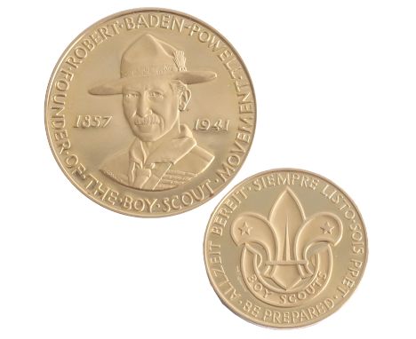 A gold medal to celebrate 25th anniversary of the death of Lord Baden Powell 17.5g with certificate, 22ct gold and case.