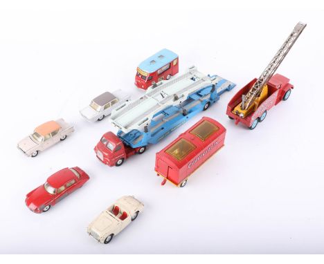 A collection of eight models, including Corgi Major Carrimore Transporter and Corgi Chipperfields van and Circus cage etc., a