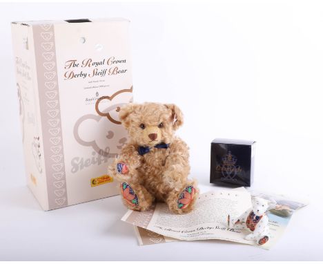 Steiff, a boxed Steiff 'Royal Crown Derby teddy bear', 24cm height, limited edition of 2000, complete with a boxed Royal Crow