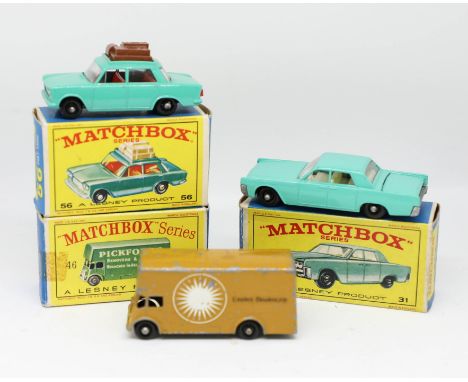 Matchbox Series, three models, Pickfords Van, 46 boxed, Fiat 1500, 56 boxed, Lincoln Continental, 31 boxed (3).