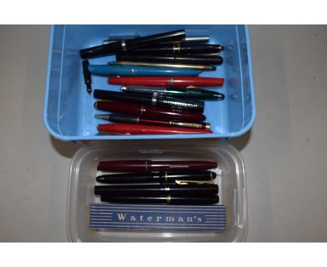Box of various vintage fountain and ball point pens