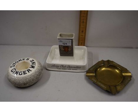 Mixed Lot: A Stones Ginger Wine vesta striker, another example for Army Club Cigarettes and a further brass ashtray marked Br