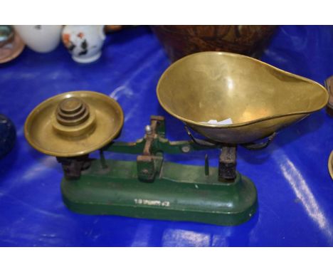 Vintage iron and brass kitchen scales marked Eastern Counties