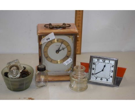 Mixed Lot: Small Art Deco chrome cased mantel clock, a further Metamec mantel clock and other assorted items