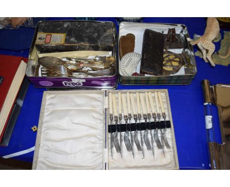 Mixed Lot: Various assorted cutlery, vintage AA badge, technical drawing instruments etc