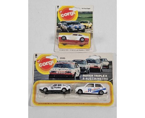 CORGI Juniors on racing car picture backs, 1 twin pack and a single (2) - All carded vehicles are mint on card. Cardbacks var