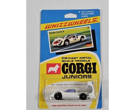 CORGI Juniors early 1970's on original Whizzwheels card #41 Porche Carrera 6 - All carded vehicles are mint on card. Cardback