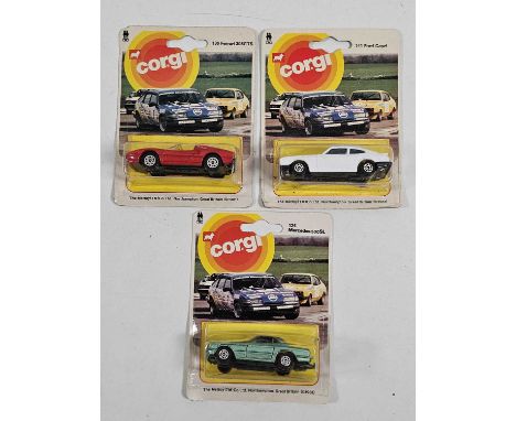 CORGI Juniors on racing car picture backs (3) - All carded vehicles are mint on card. Cardbacks vary from Good to Very Good. 