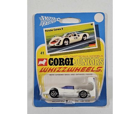 CORGI Juniors early 1970's on original Whizzwheels card #41 Porche Carrera 6 - All carded vehicles are mint on card. Cardback
