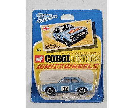 CORGI Juniors early 1970's on original Whizzwheels card #63 Ford Escort Monte Carlo rally car - All carded vehicles are mint 