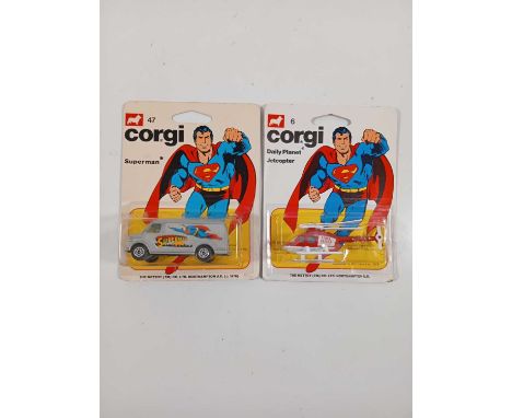 A pair of CORGI Juniors 'Superman' #6 Daily Planet Jetcopter and #47 Superman van (2) - All carded vehicles are mint on card.