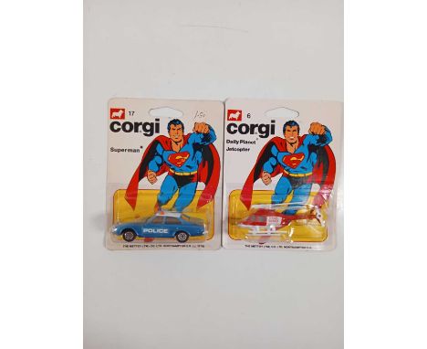A pair of CORGI Juniors 'Superman' #6 Daily Planet Jetcopter and #17 Metropolis Police car (2) - All carded vehicles are mint