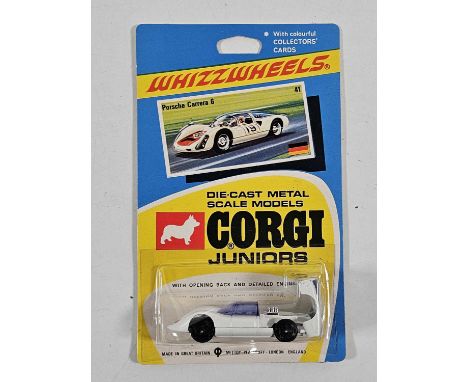 CORGI Juniors early 1970's on original Whizzwheels card #41 Porche Carrera 6 - All carded vehicles are mint on card. Cardback