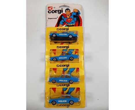 CORGI Juniors Cash and Carry/Trade pack of 4 individually carded #17 Superman Metropolis police cars - All carded vehicles ar