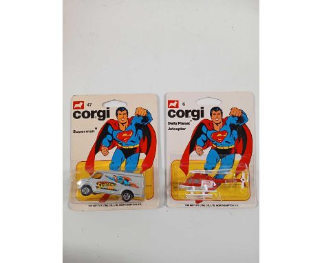 A pair of CORGI Juniors 'Superman' #6 Daily Planet Jetcopter and #47 Superman van (2) - All carded vehicles are mint on card.