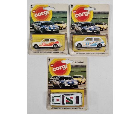 CORGI Juniors on racing car picture backs (3) - All carded vehicles are mint on card. Cardbacks vary from Good to Very Good. 