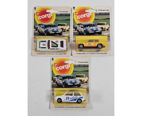 CORGI Juniors on racing car picture backs (3) - All carded vehicles are mint on card. Cardbacks vary from Good to Very Good. 